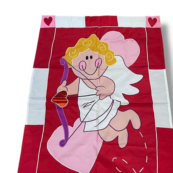 Vintage Valentines Day Cupid Heart Arrow Love Outdoor Garden Flag 28"W x 44"L - Picture 4 of 12